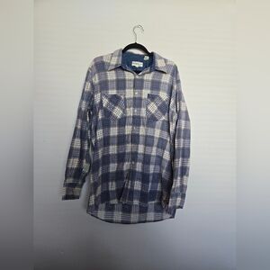 VTG The Highlander Flannel by Bud Burma Plaid Blue and White Men's Shirt